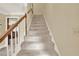 Carpeted staircase with wood railing leads to the upper level of this beautiful home at 4313 Deep Springs Nw Ct, Kennesaw, GA 30144