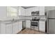 Contemporary kitchen with white cabinets, stainless steel appliances, and a view of the window at 7238 Crestside Dr, Austell, GA 30168
