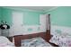 Bedroom with mint-green walls, white wainscoting, and dark wood floors at 3770 Falling Leaf Ln, Cumming, GA 30041