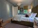Stylish bedroom with blue walls, hardwood floors, and decorative furnishings at 10540 Serenbe Ln, Chattahoochee Hills, GA 30268