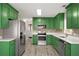 Updated kitchen with stainless steel appliances, new counters and green cabinetry at 1071 N Price Rd, Sugar Hill, GA 30518