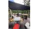 Wooden back deck with a table, chairs, and an umbrella for shade; perfect for relaxation at 124 Gorham Gates Ct, Hiram, GA 30141