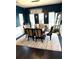 Elegant dining room with modern chandelier, dark blue walls, and stylish decor, perfect for entertaining at 124 Gorham Gates Ct, Hiram, GA 30141