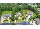 An aerial view of a brick house with a large manicured lawn in a well-developed suburban neighborhood at 805 Cog Hl, Mcdonough, GA 30253