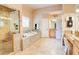 Elegant bathroom featuring a glass enclosed shower, soaking tub, and dual vanities at 805 Cog Hl, Mcdonough, GA 30253