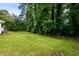 Lush backyard with green grass and mature trees, providing privacy and shade at 3645 Shrewsbury Ct, Snellville, GA 30039