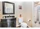 Compact bathroom offering a corner vanity, toilet and shower/tub combo at 1155 Admiral Xing, Alpharetta, GA 30005