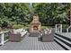 Relaxing outdoor space with a stone fireplace and comfortable seating area on a large deck at 1155 Admiral Xing, Alpharetta, GA 30005