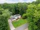 Aerial view of a charming two-story home surrounded by lush greenery and mature trees at 5070 Hensley Dr, Atlanta, GA 30338