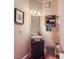 Stylish half bathroom with a modern vessel sink, sleek fixtures, and decorative accents at 110 Boulder Dr, Roswell, GA 30075