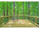 Enjoy the wooded view from this deck with a small table and chairs at 110 Boulder Dr, Roswell, GA 30075