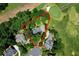 Aerial view showing property boundaries, mature trees, and proximity to golf course at 2202 Lattimore Farm Nw Dr, Kennesaw, GA 30152