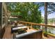Spacious wooden back deck with outdoor seating and a relaxing view of the lake at 132 Lakeshore Dr, Roswell, GA 30075