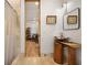 Modern bathroom featuring a wood sink and silver bowl vessel sink at 132 Lakeshore Dr, Roswell, GA 30075