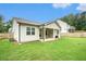 Lush backyard featuring green grass, a privacy fence, and a covered patio for outdoor enjoyment at 122 Riverbirch Way, Dallas, GA 30157