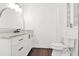 Stylish bathroom with marble counters, dark fixtures and cabinet storage at 2277 Peachtree Ne Rd # 405, Atlanta, GA 30309