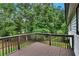 Spacious back deck area with wooden railing and a view of mature trees at 230 Sheringham Dr, Roswell, GA 30076