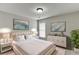 Comfortable bedroom with a bed, bedside tables, and modern art at 2421 Elkhorn Ter, Duluth, GA 30096
