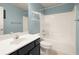 Clean bathroom with vanity, shower, and tub combination at 872 Misty View Ct, Lilburn, GA 30047
