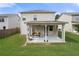 Home's backyard includes a covered patio with an outdoor seating area and a lush green lawn at 7644 Rudder Cir, Fairburn, GA 30213