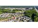 An aerial view of a residential community with tree-lined streets and nearby commercial area and highway at 545 Hanlon Way, Alpharetta, GA 30009