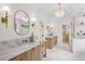 Modern bathroom with marble countertops, wood cabinets, and glass enclosed shower at 1312 Becket Ne Dr, Brookhaven, GA 30319