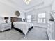 Bedroom with a tray ceiling, two windows, carpet, and white furniture at 2140 Colvin Nw Ct, Atlanta, GA 30318
