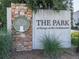 Community sign featuring 'The Park at Vinings' with stone and lush greenery at 2140 Colvin Nw Ct, Atlanta, GA 30318