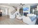 Inviting living room with open floor plan, fireplace, and staircase at 5415 Trescott Path, Cumming, GA 30028