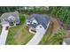 An aerial view shows this two-story home with attached two-car garage, landscaped front yard, and paved driveway at 4056 Friendship Creek Dr, Buford, GA 30519