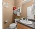 Cozy powder room featuring a vanity with a sink, a toilet, and neutral paint at 1628 Indian Way, Cumming, GA 30040