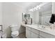 Well-lit bathroom with toilet, vanity, large mirror and accessible shower with safety bars at 302 Ridley Howard Ct # 302, Decatur, GA 30030