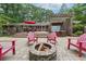 Picturesque backyard featuring a fire pit, patio, hot tub, deck, and mature trees for privacy at 1135 Timberland Se Dr, Marietta, GA 30067