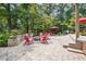 Charming backyard featuring a fire pit, stone patio, and lush landscaping, perfect for gatherings at 1135 Timberland Se Dr, Marietta, GA 30067