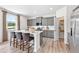 Modern kitchen with an island, gray cabinets, stainless steel appliances, and walk-in pantry at 2078 Brookhill Way, Snellville, GA 30078