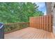 Wooden deck surrounded by lush green trees, offering privacy at 2433 Santa Rosa St, Alpharetta, GA 30009