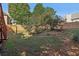 Large, grassy backyard with a privacy fence, mature trees, and a swing set for outdoor enjoyment at 3709 Mcguire Nw St, Kennesaw, GA 30144
