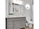 Bathroom with gray vanity, white countertop, and modern fixtures at 1473 Cardova Pointe, Dunwoody, GA 30338