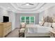 Inviting main bedroom features trey ceilings, ceiling fan, and large windows at 1473 Cardova Pointe, Dunwoody, GA 30338