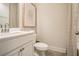 Well-lit powder room showcasing a framed mirror, white vanity, and neutral wall art at 2038 Brookhill Way Lot 6, Snellville, GA 30078