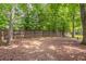Large fenced backyard features mature trees and level, partially shaded area at 962 Taylors Farm Ct, Canton, GA 30115