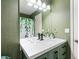 Bathroom featuring an updated vanity with quartz countertop and modern fixtures and greenery at 3385 Huntington Ct, Douglasville, GA 30134