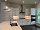Modern kitchen boasts stainless appliances, white cabinets, pendant lights, and quartz countertops at 163 Basil St, Cumming, GA 30040