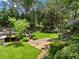 Expansive backyard with lush greenery, deck, stone patio and mature trees offering privacy and a serene outdoor space at 2259 Eastway Rd, Decatur, GA 30033