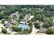 An aerial view of a neighborhood surrounded by lush trees with a community pool and tennis courts at 3450 Merganser Ln, Alpharetta, GA 30022
