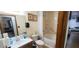 Bathroom with single vanity and a tub/shower combo with a shower curtain at 200 Fox Hall Court Ct, South Fulton, GA 30349