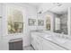 Bright bathroom with double sinks, marble countertops, and a glass-enclosed shower at 2505 Midway Rd, Decatur, GA 30030