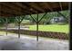 View of backyard featuring playset, trampoline and fire pit, seen from under covered patio at 7110 Northgreen Dr, Atlanta, GA 30328