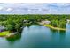 Wide aerial shot of a lake community showcasing waterfront properties and lush greenery on a sunny day at 9018 Lakeview Pkwy, Villa Rica, GA 30180