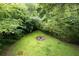 Aerial view of backyard with a circular paver patio in a wooded setting at 1140 Reading Nw Dr, Acworth, GA 30102